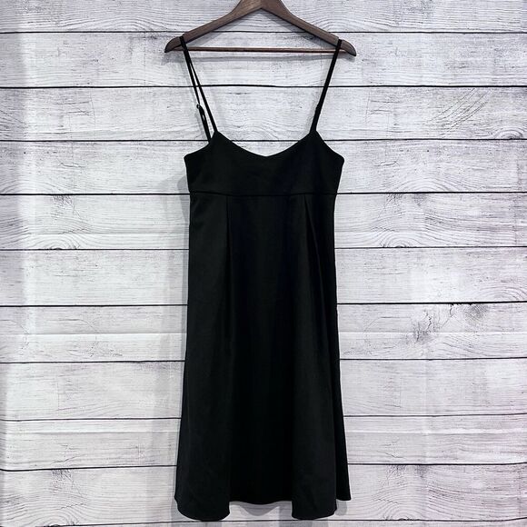 OAK FORT Women’s Black Solid V-Neck Adjustable Strap Midi Dress Size Medium - Picture 1 of 8
